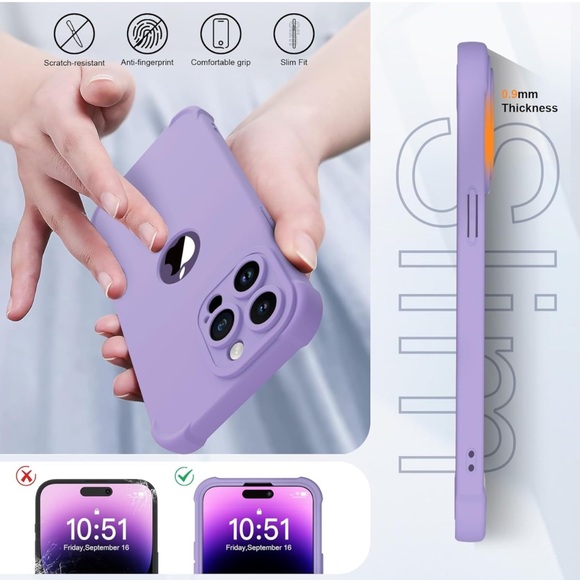 IP 14 Pro Heavy Duty, 2pc Tempered Glass, Slim Purple Phone Case- NEW - Picture 6 of 6